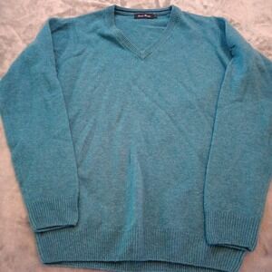 James Pringle Sweater Mens Small Wool‎ Lambswool Pullover V-Neck Blue